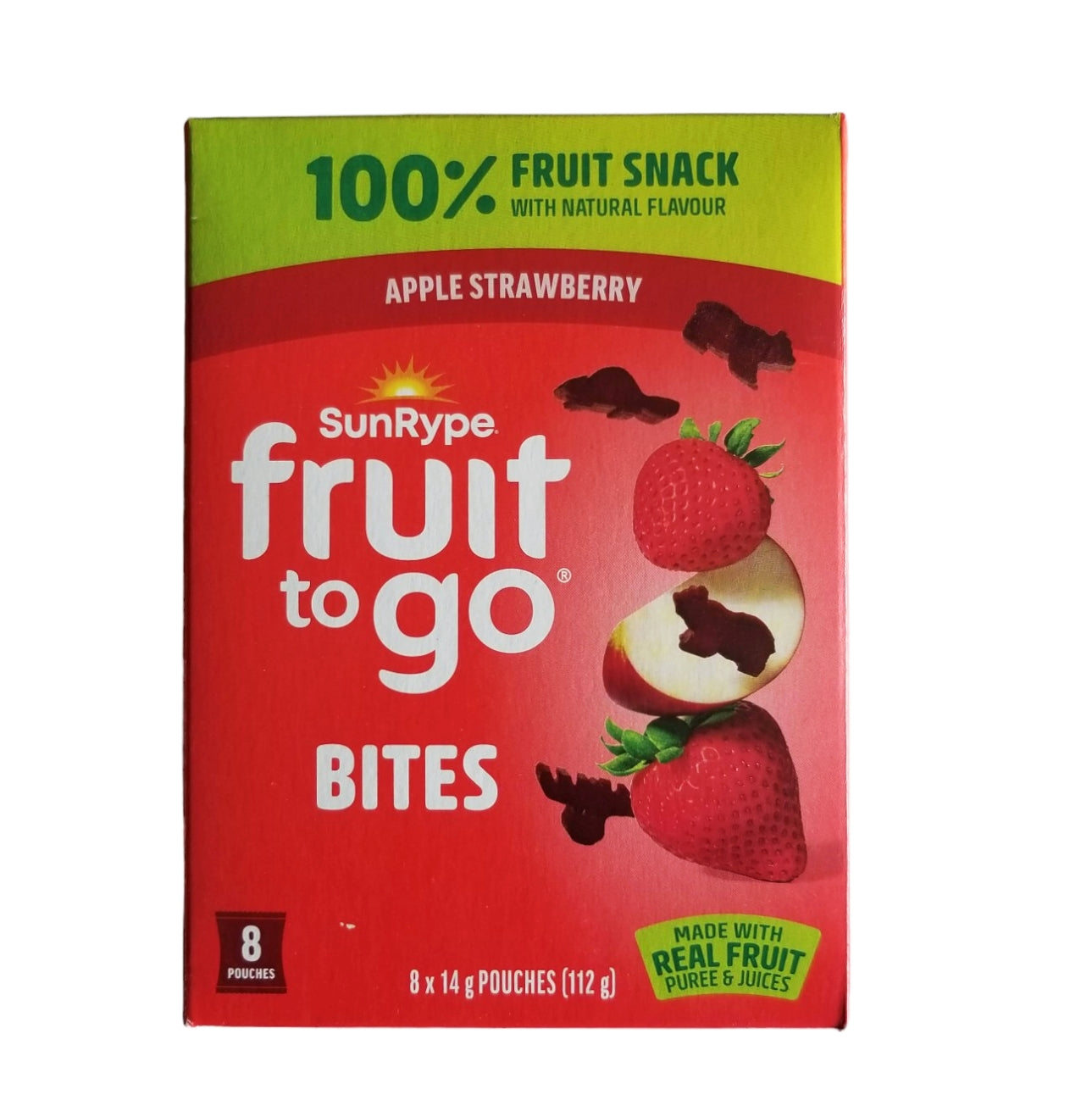 SunRype Fruit to Go Bites, Canadian Animal Shapes, Apple Strawberry, 8 pouches x 14g, 112g/4 oz. Box